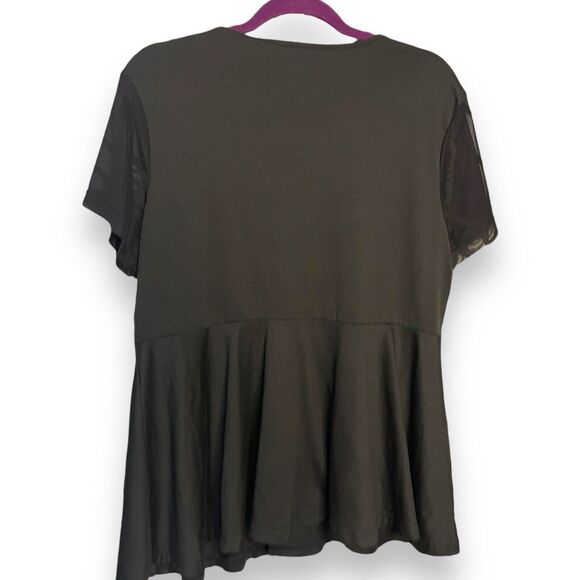 Shein Curve Peplum Blouse Women's 1X Black Casual Academia Sheer Sleeves V-Neck - Picture 2 of 9